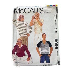 80s McCalls 6996 Sewing Pattern Size Large Mens Tops For Stretch Knits UNCUT